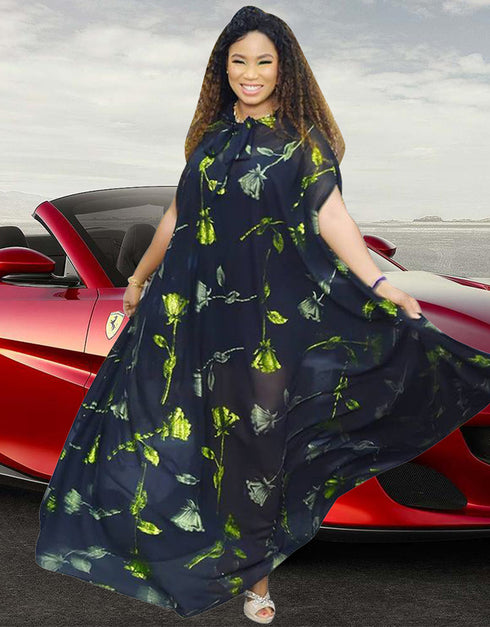 Muslim Sets Dress with Flower Pattern Printing in Dubai Abaya Style